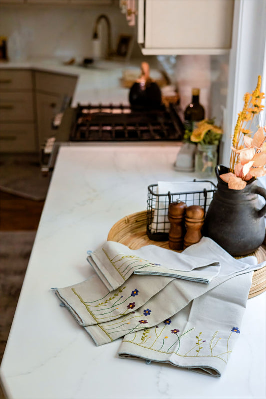 Twilight Garden 'Embroidered' Tea Towels ( Set of 2)