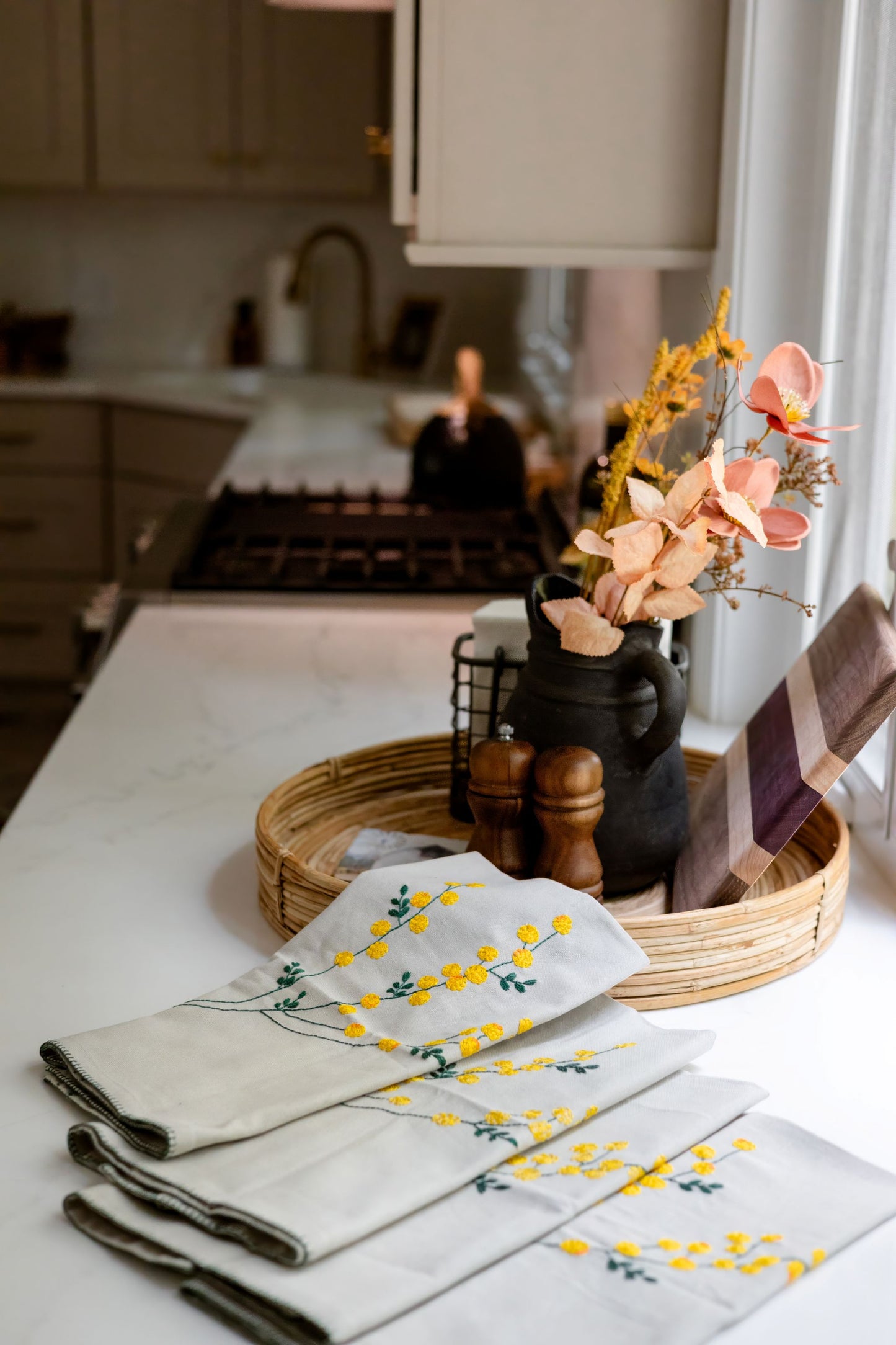 Golden Mimosa 'Embroidered' Tea Towels ( Set of 2)