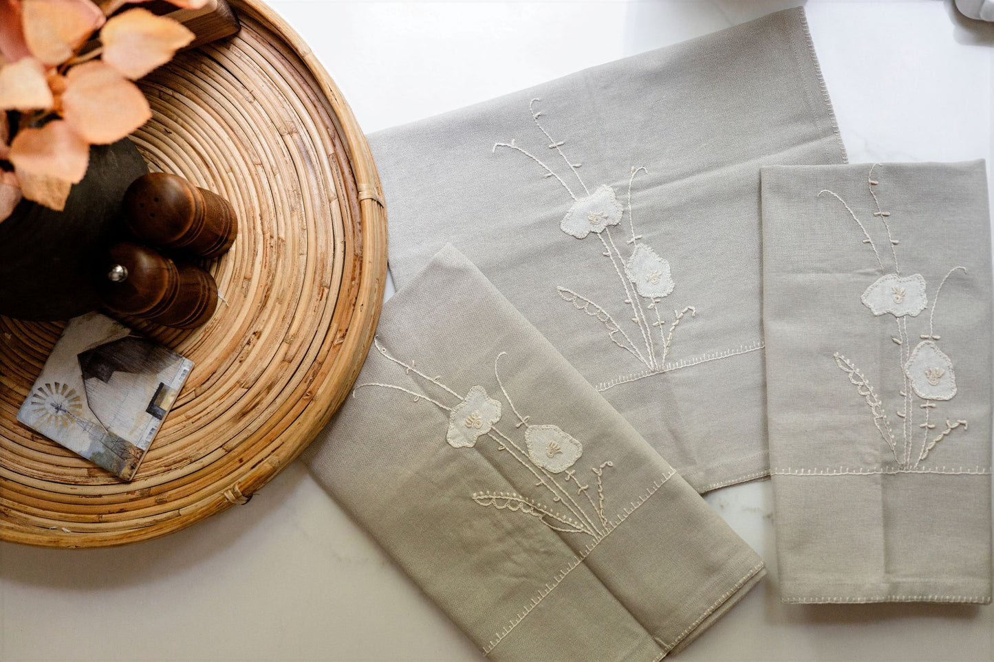 Petal Poise 'Embroidered' Tea Towels ( Set of 2)