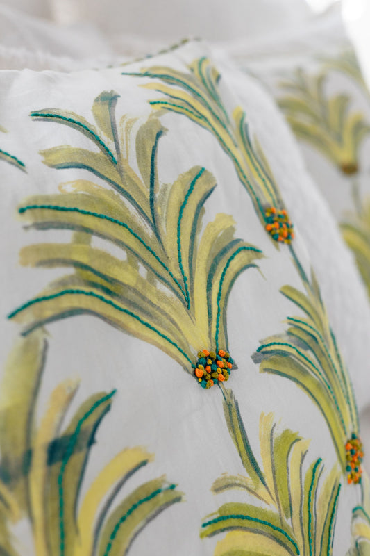Tropical Bloom 'Kantha Embroidered' Cushion Cover