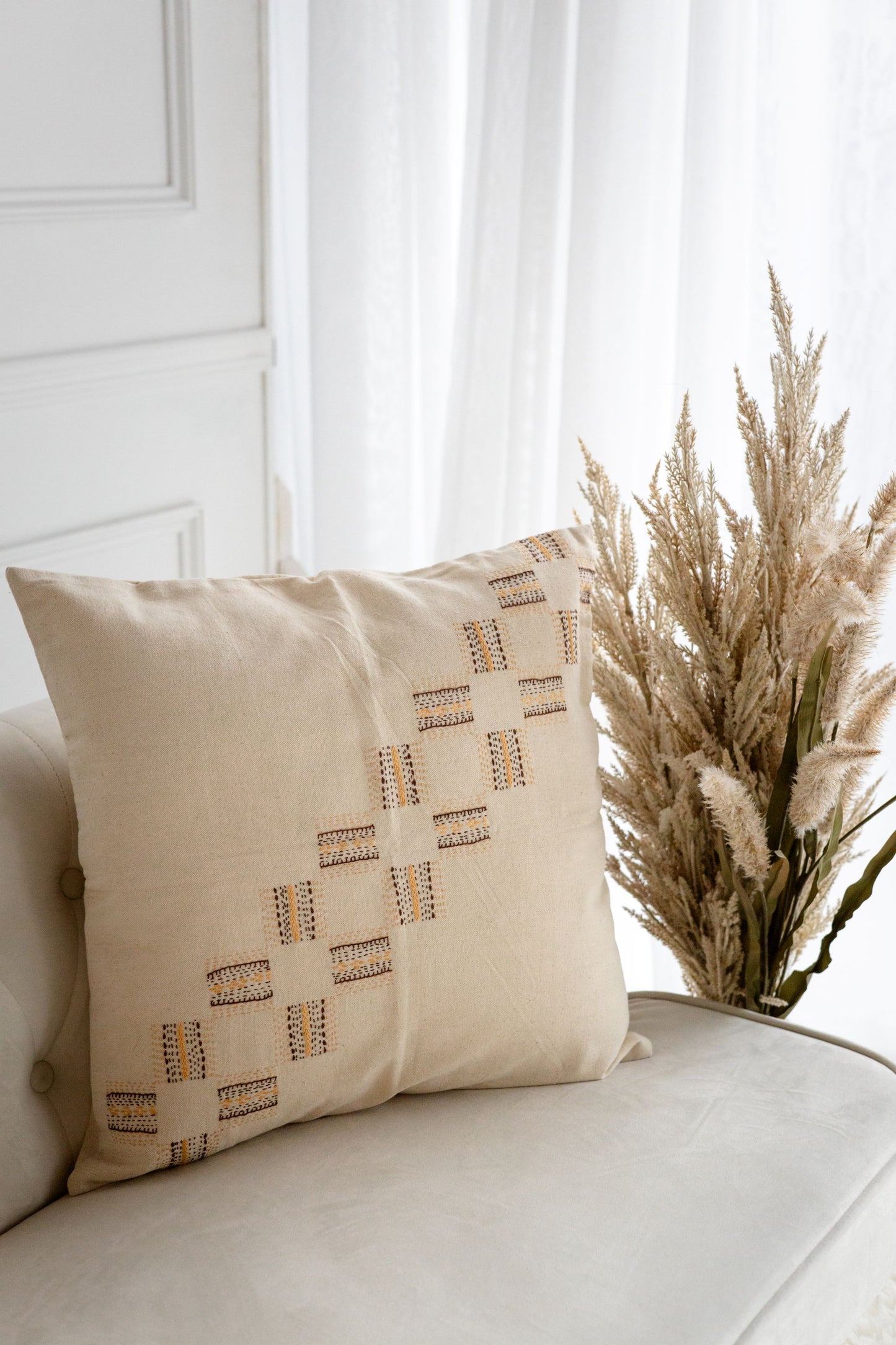 Harvest Grid 'Embroidered' Cushion Covers