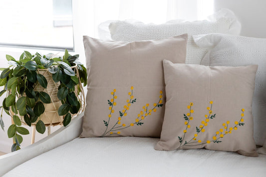 Golden Mimosa 'Embroidered' Cushion Covers