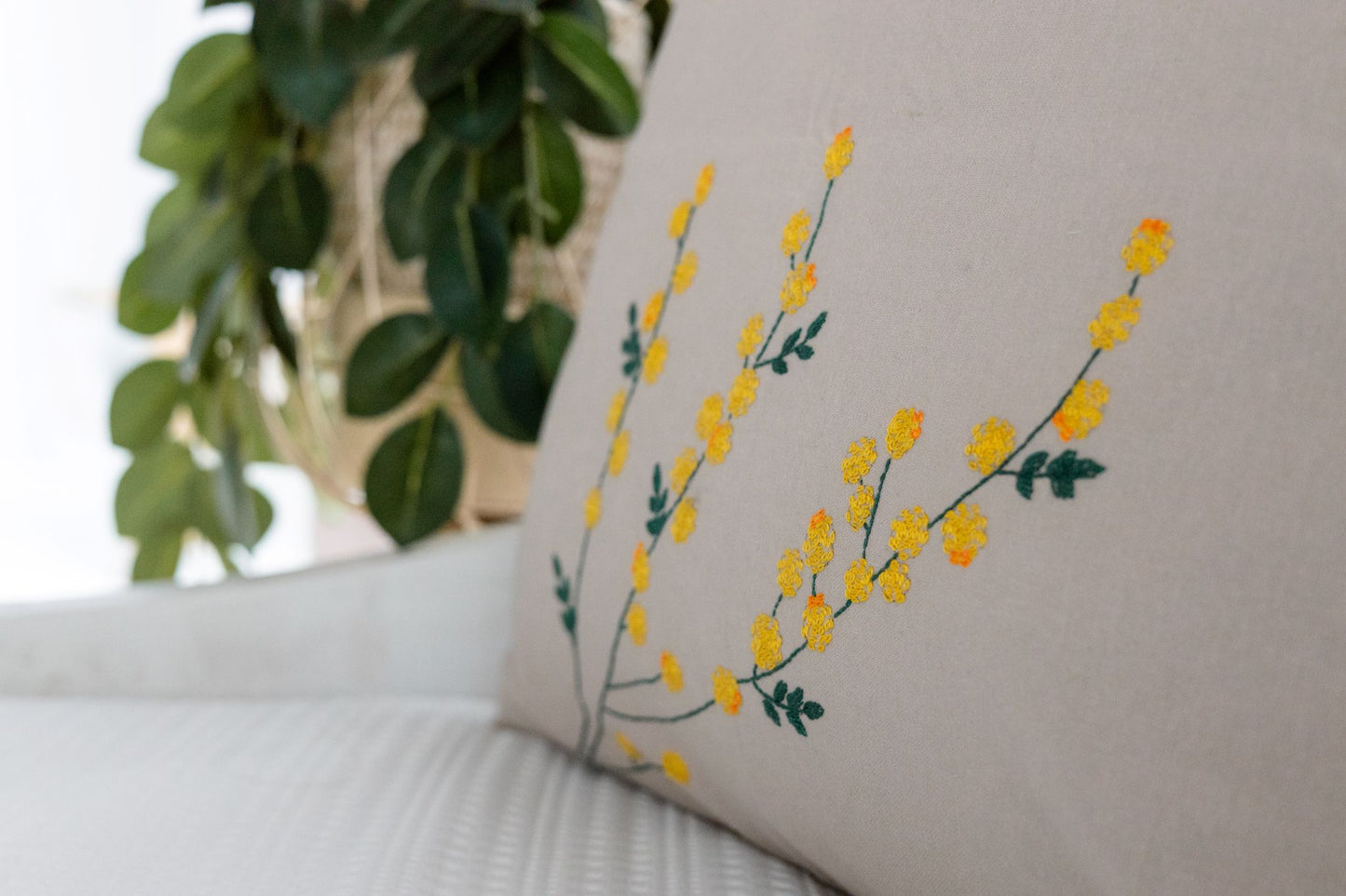 Golden Mimosa 'Embroidered' Cushion Covers