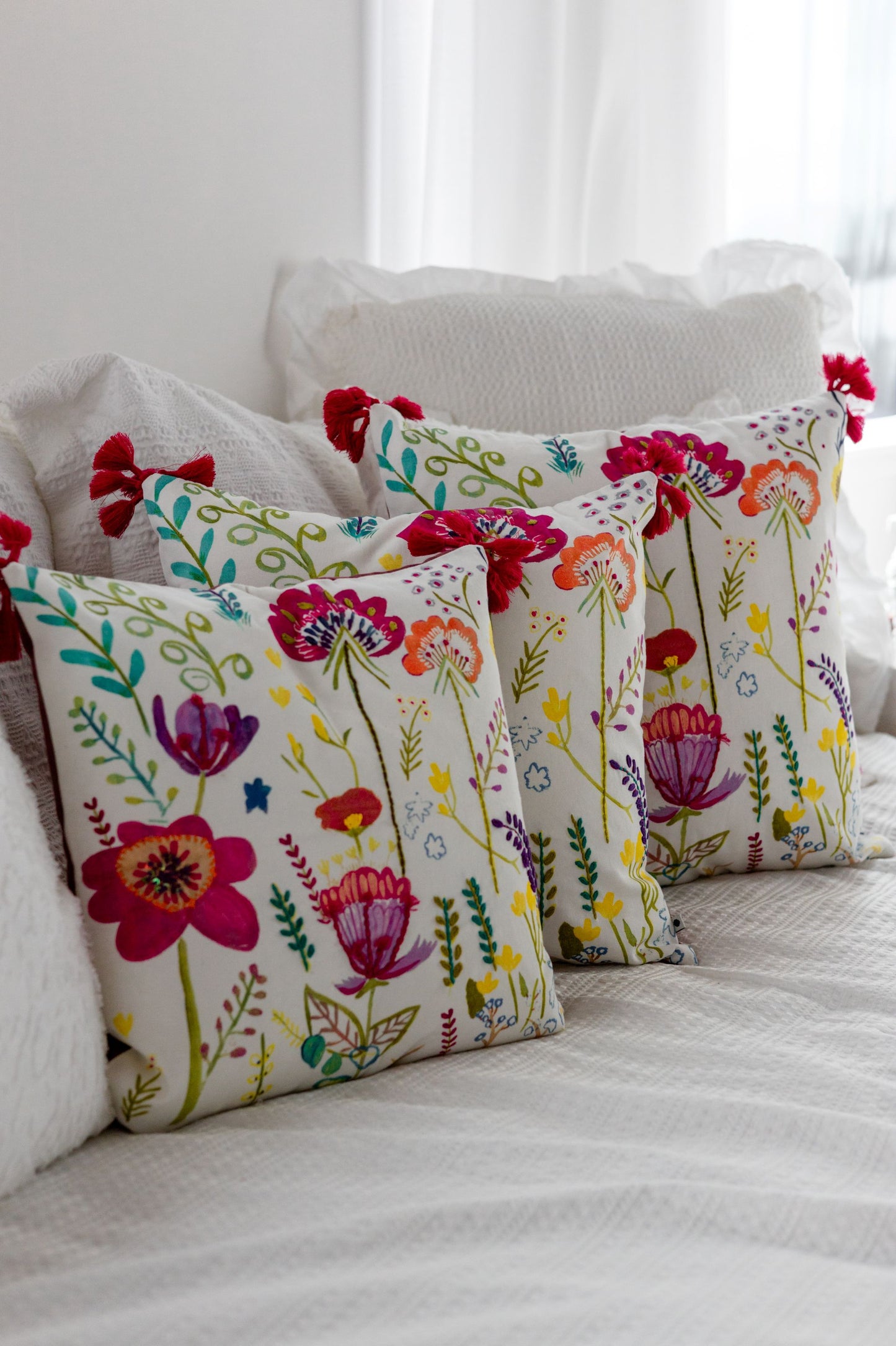 Blossom Meadow ‘Kantha Embroidered' Cushion Cover