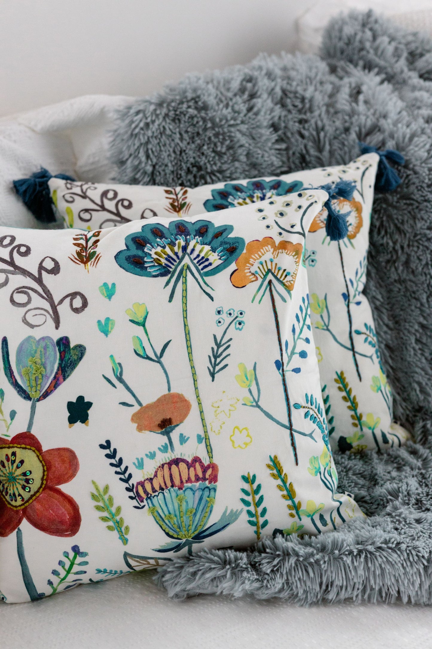 Blossom Meadow ‘Kantha Embroidered' Cushion Cover