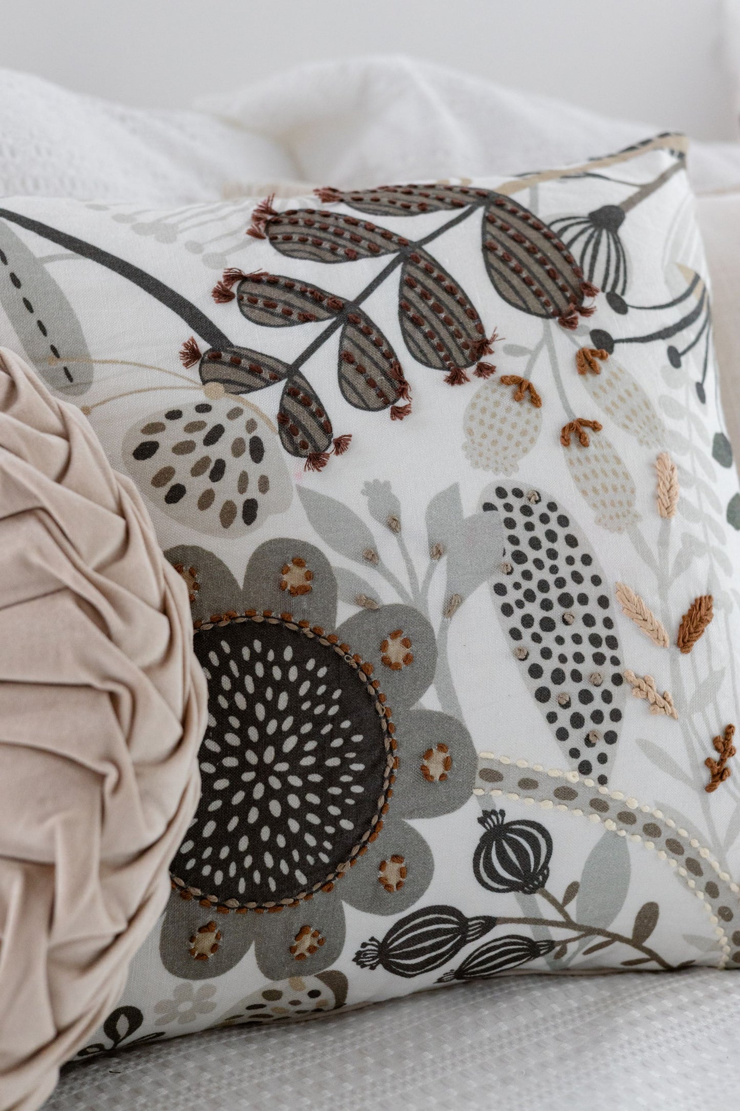 Wildflower Soul 'Kantha Embroidered' Cushion Cover (Brown: 16*16 and 18*18 SOLD OUT)