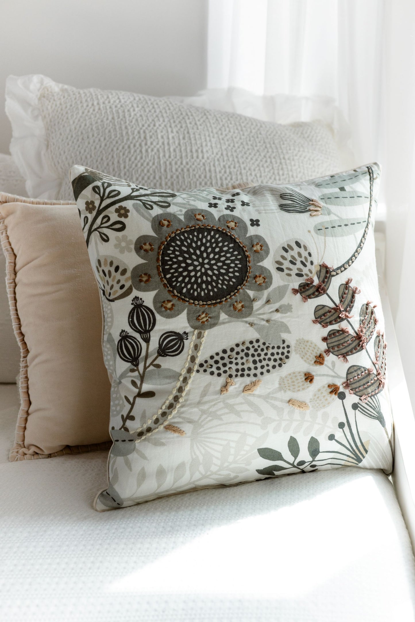 Wildflower Soul 'Kantha Embroidered' Cushion Cover (Brown: 16*16 and 18*18 SOLD OUT)