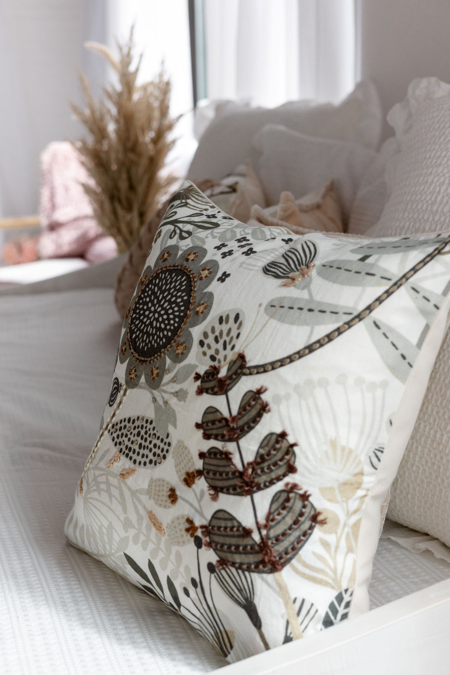 Wildflower Soul 'Kantha Embroidered' Cushion Cover (Brown: 16*16 and 18*18 SOLD OUT)
