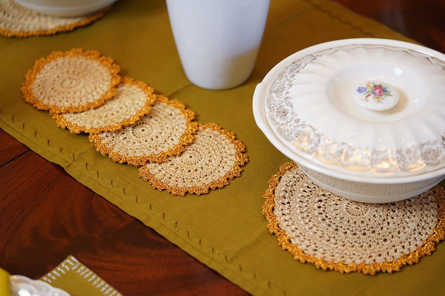 Marigold Halo Crochet Coasters