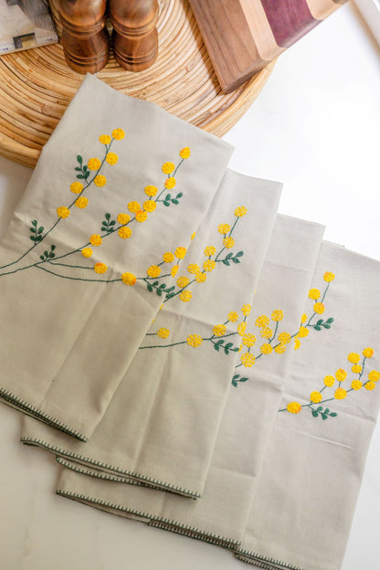 Golden Mimosa 'Embroidered' Tea Towels  ( Set of 2)
