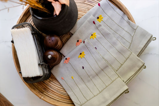 Sunlit Blooms 'Embroidered' Tea Towels  ( Set of 2)