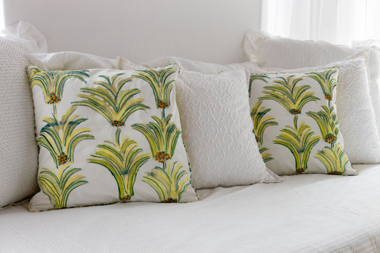 Tropical Bloom 'Kantha Embroidered' Cushion Cover