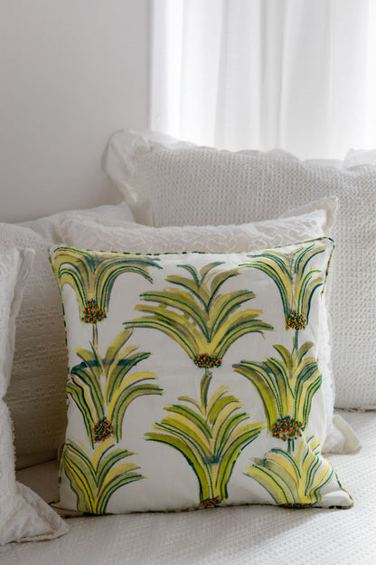 Tropical Bloom 'Kantha Embroidered' Cushion Cover