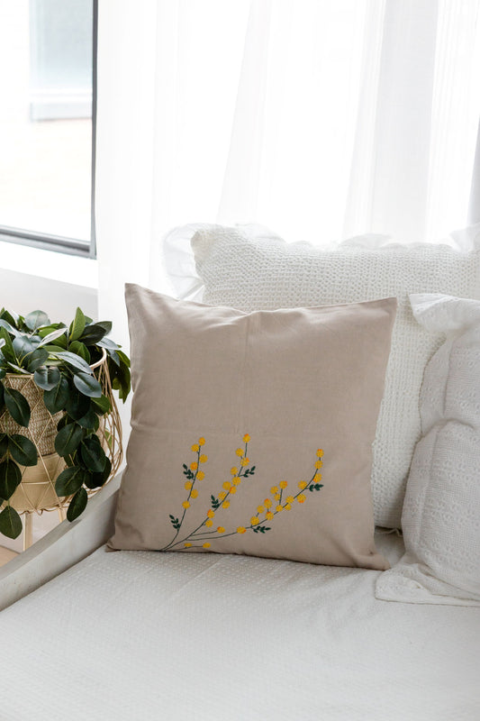 Golden Mimosa 'Embroidered' Cushion Covers