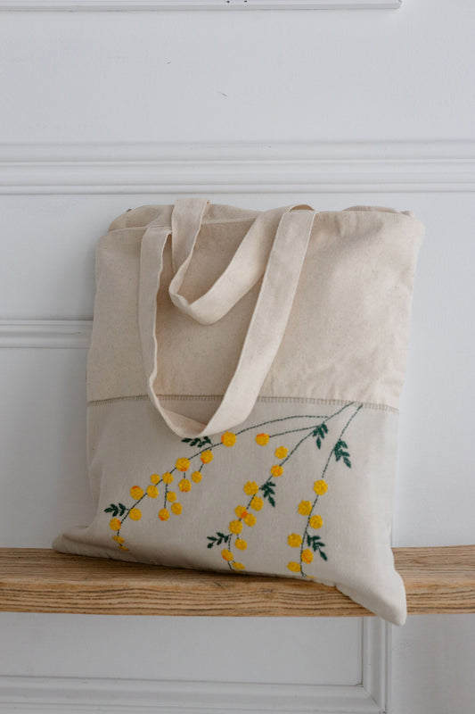 Golden Mimosa 'Embroidered' Tote