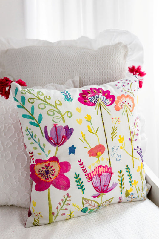 Blossom Meadow ‘Kantha Embroidered' Cushion Cover