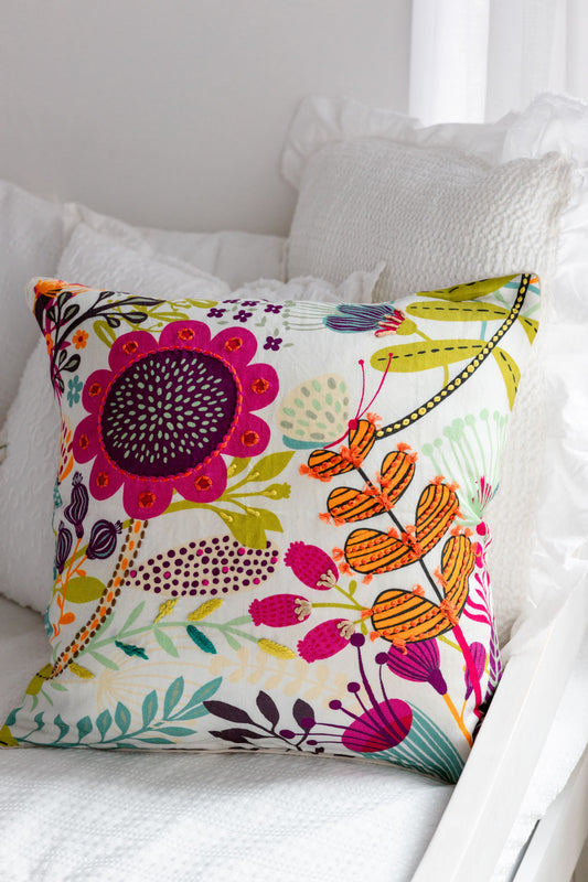 Wildflower Soul 'Kantha Embroidered' Cushion Cover (Brown: 16*16 and 18*18 SOLD OUT)